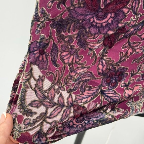 Lily White Womens M Velvet Burnout Top With Ruffle Tiered Sleeves & Floral Print - Picture 7 of 9